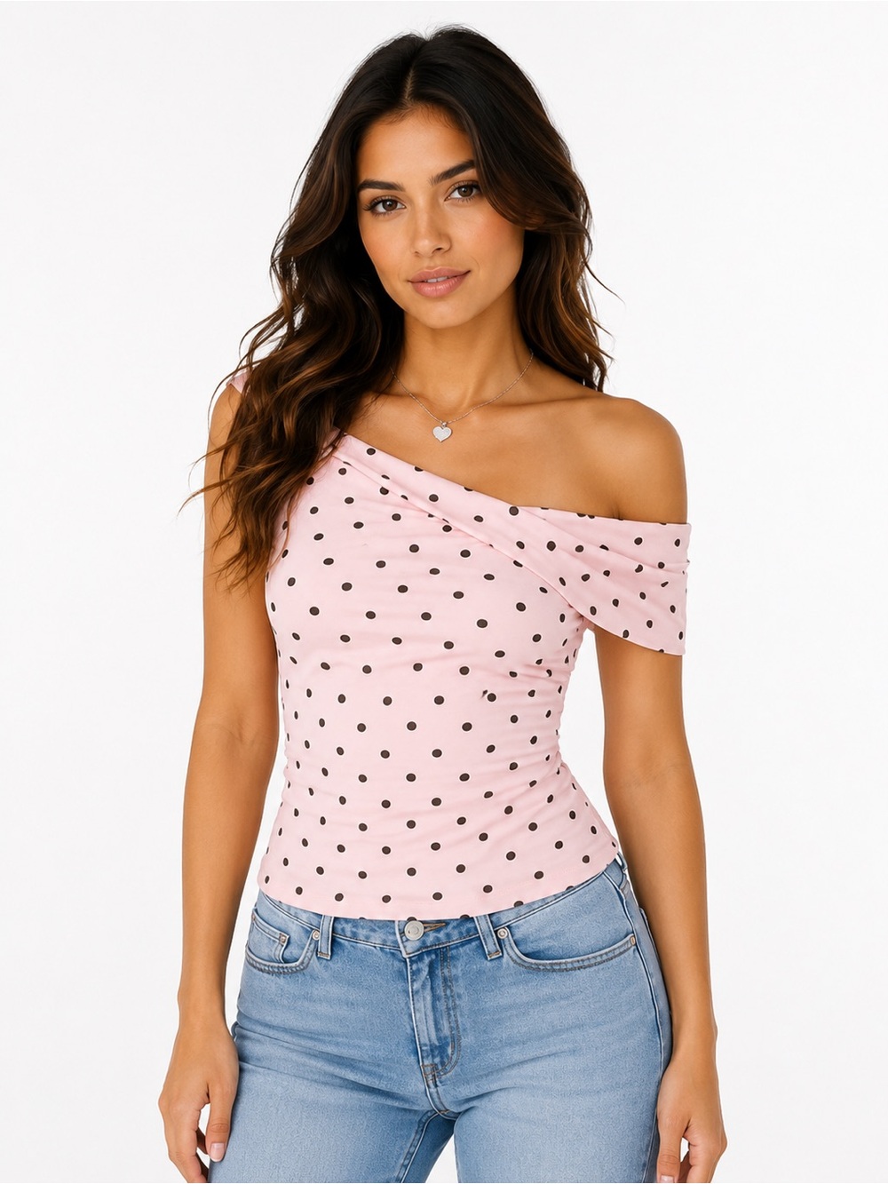 🆕🎀 Off the Shoulder Pink Polka Dot Tank